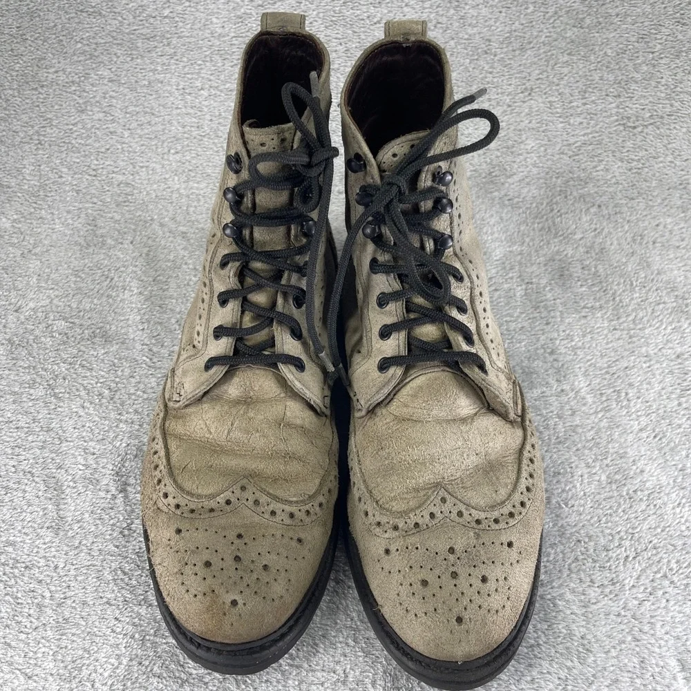 Allen Edmonds Boots Men 11.5 Gray Long Branch Wingtip Distressed Suede Lace Up